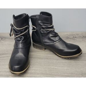 French Blu Ava Boots Women 39 Black Low Cut Ankle‎ Boot Faux Leather